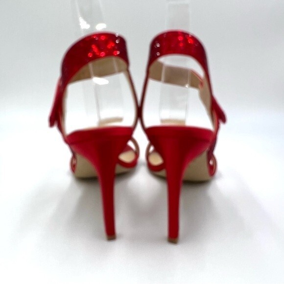Jewel Badgley Mischka Size 7.5 Edwina Sparkly Rhinestone Red Sandals Heels Shoes - Picture 8 of 14